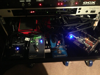 CAE Boost, SourceAudio MIDI EQ, TC Delay (for reverse delay), Slash FUZZ, WHAMMY 5, VOODOO power