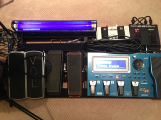 Controller for whammy and G-MAJOR via the GCP, VOLUME control via the VOLCANO volume unit, Controller #2 for the DCR, Slash WAH, ROLAND GR-55, backlight for DR strings (a stage gimmick for a few songs), ROland AB for VG unit, Roland US-20 for GR-55 and VG-99